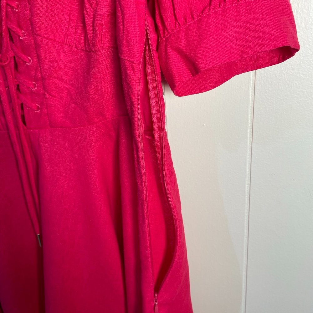 House of Harlow 1960 NEW Mini Flare Linen Blend Lacing Dress Size 4 Fuchsia - Picture 7 of 11